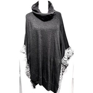 Joseph Ribkoff Cardigan Gray Cape With Short Sleeves, White Vegan FurTrim- XS